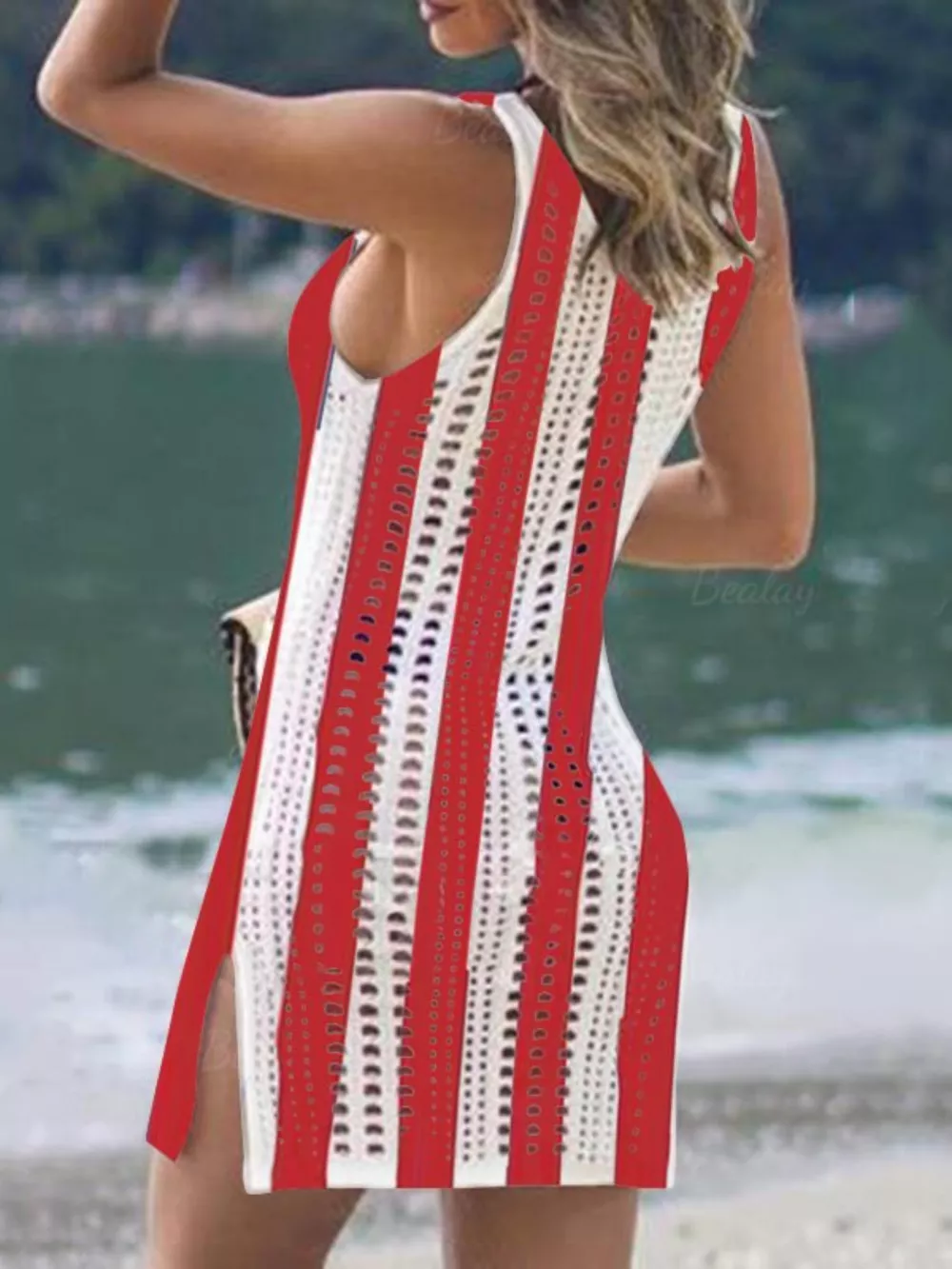 Slit Openwork Sleeveless Knit Cover Up, image 3
