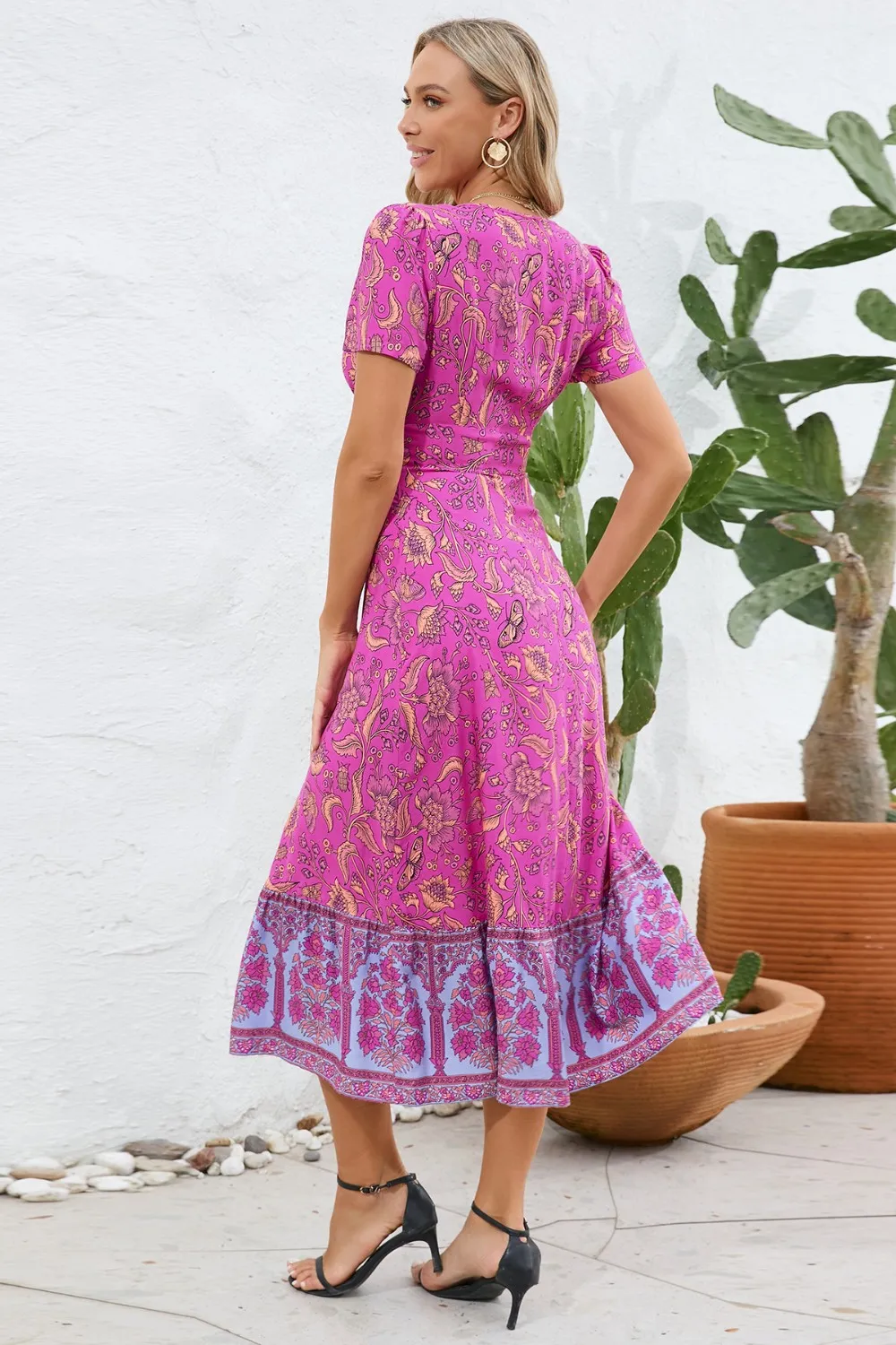 Printed Surplice Short Sleeve Dress, image 16