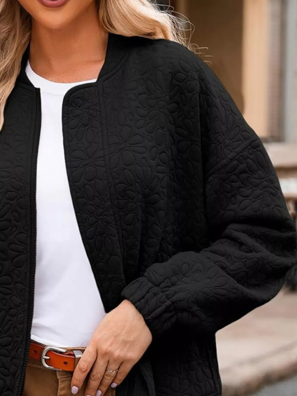 Full Size Floral Quilted Zip Up Jacket Plus Size, image 12