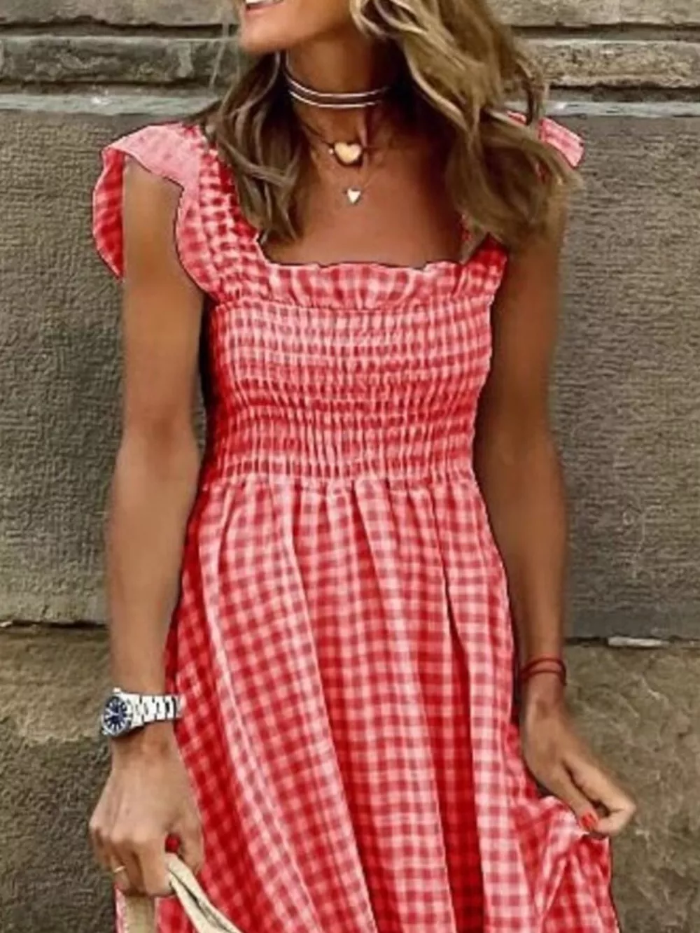 Plaid Ruffle Sleeve Maxi Dress, image 3