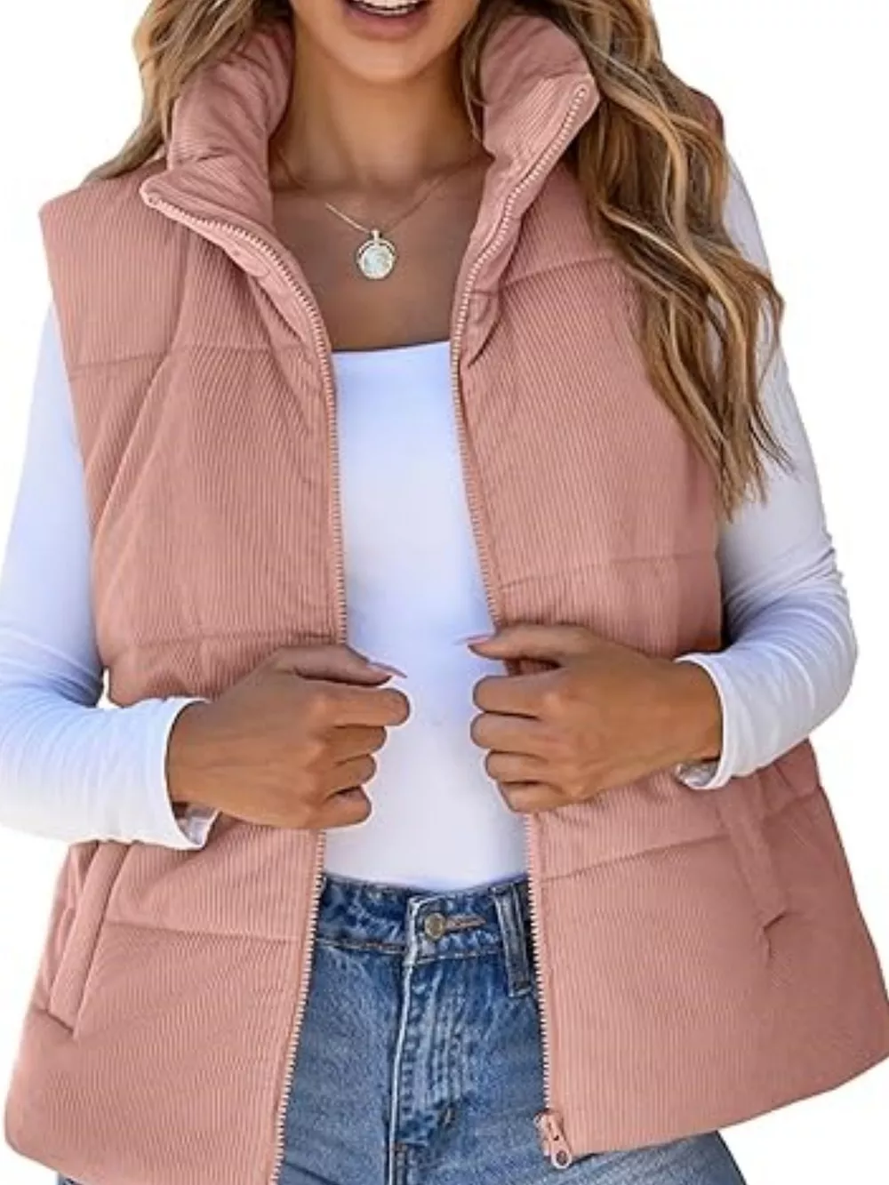 Corduroy Zip Up Vest Coat, image 14