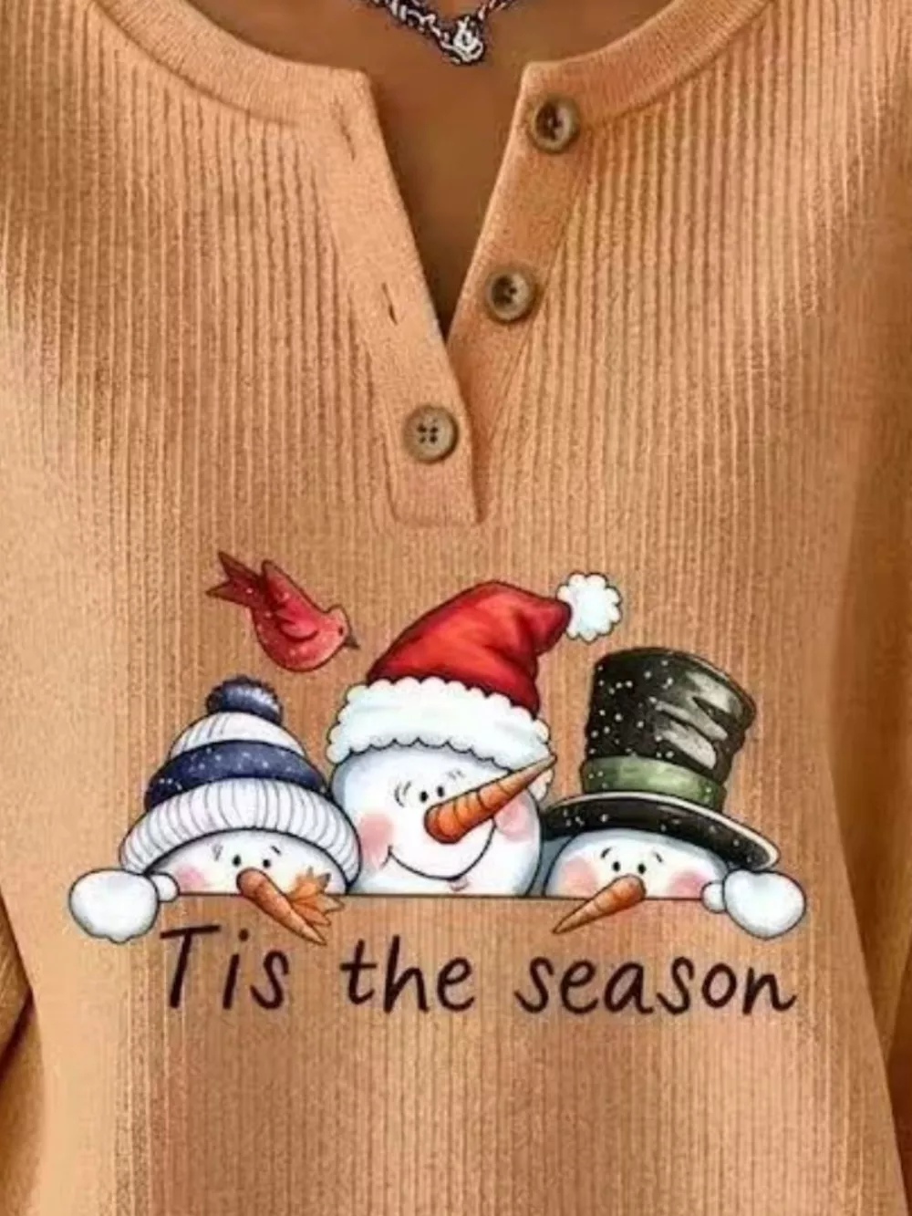 Full Size Christmas Themed Snowman Graphic Ribbed Henley Sweatshirt Plus Size, image 6