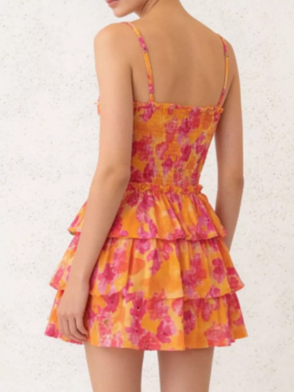 Cutout Floral Print Ruffle Layered Mini Dress, image 4