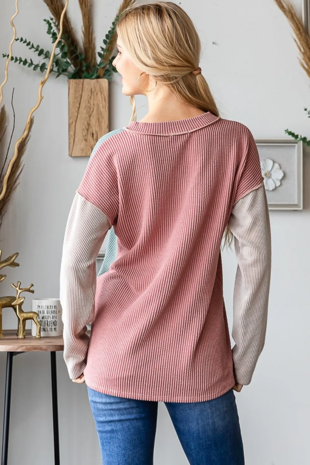 Color Block Exposed Seam Ribbed T-Shirt, image 2