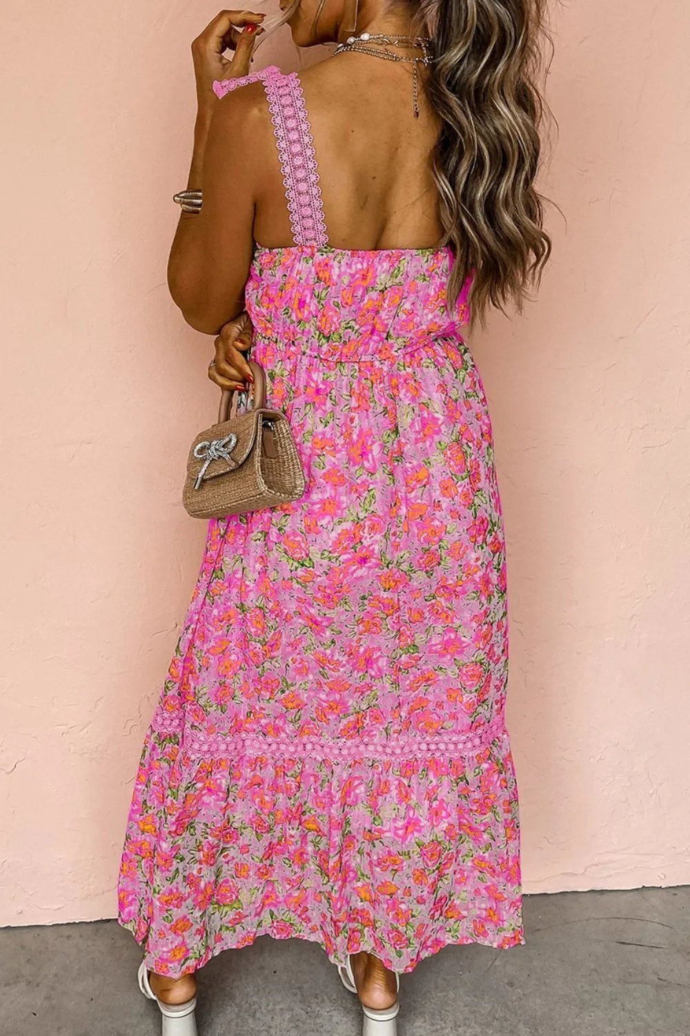 Floral Lace Wide Strap Square Neck Maxi Dress, image 3