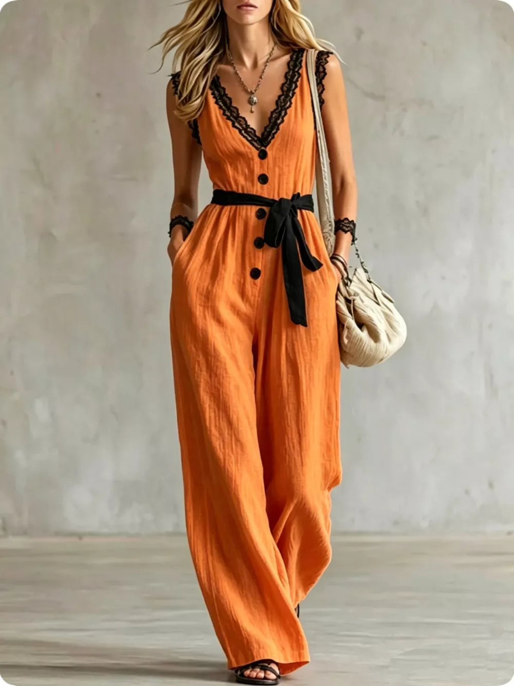 Lace Detail V-Neck Sleeveless Jumpsuit, image 9