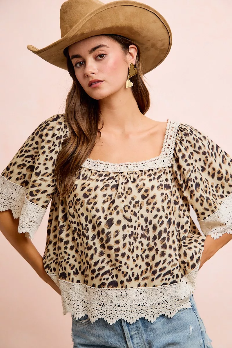 Leopard Lace Mix And Match Square Neckline Top, image 5