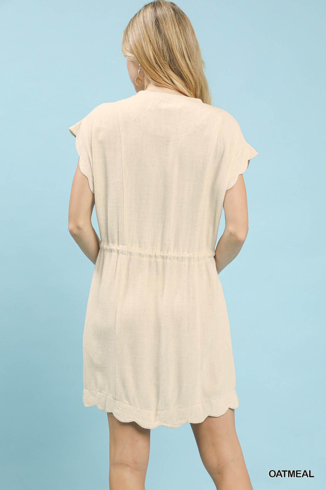 Linen Blend Scallop Hem Mini Dress, image 2