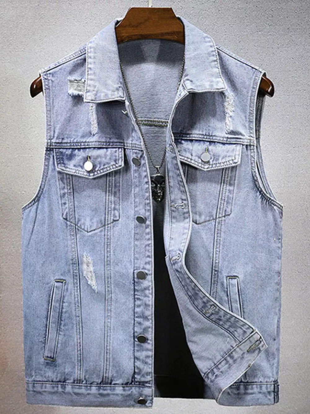 Men's Plus Size Casual Denim Sleeveless Vest, image 3