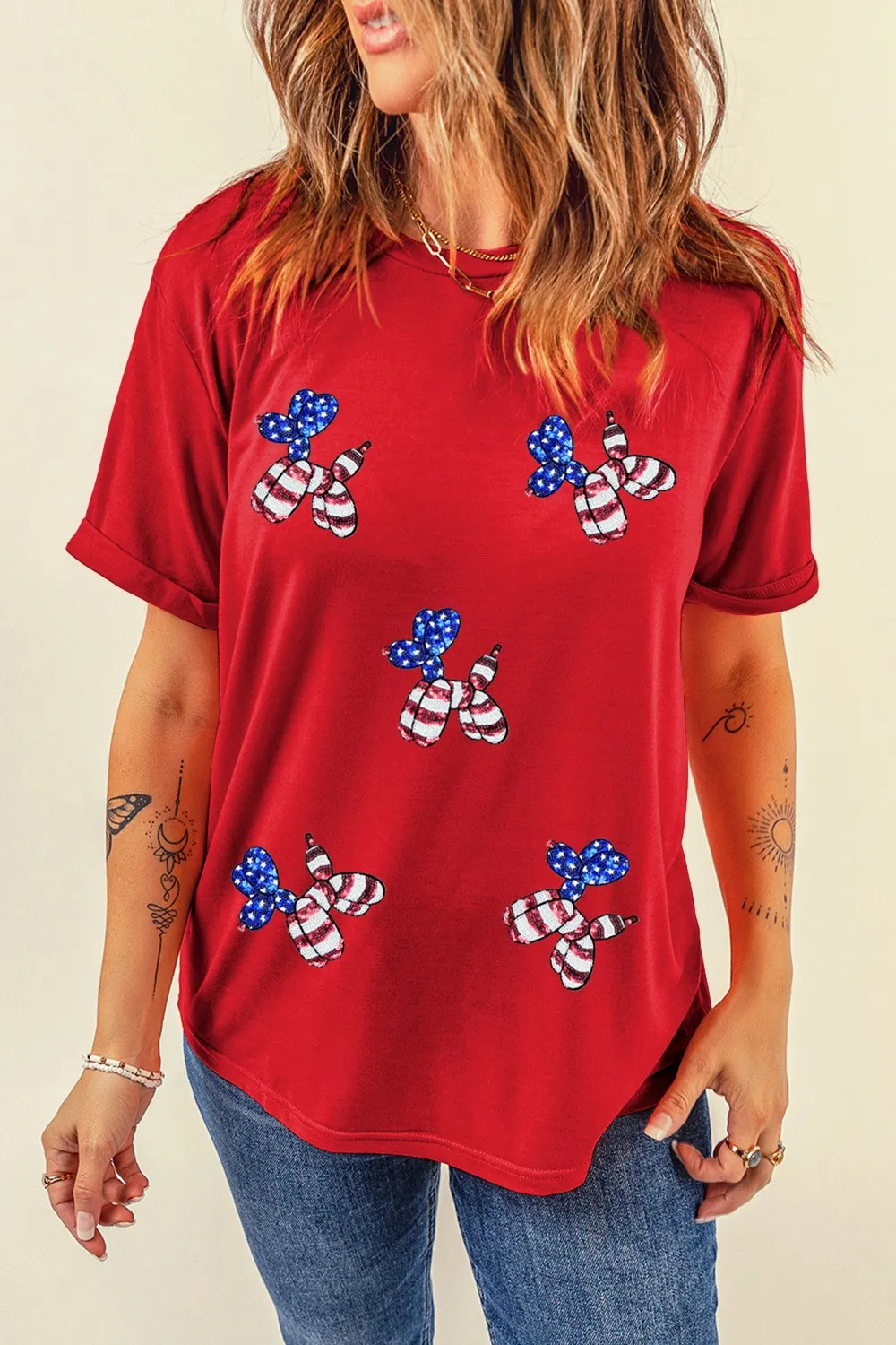 Sequin Stars and Stripes Balloon Puppy Graphic Crewneck Tee, image 6