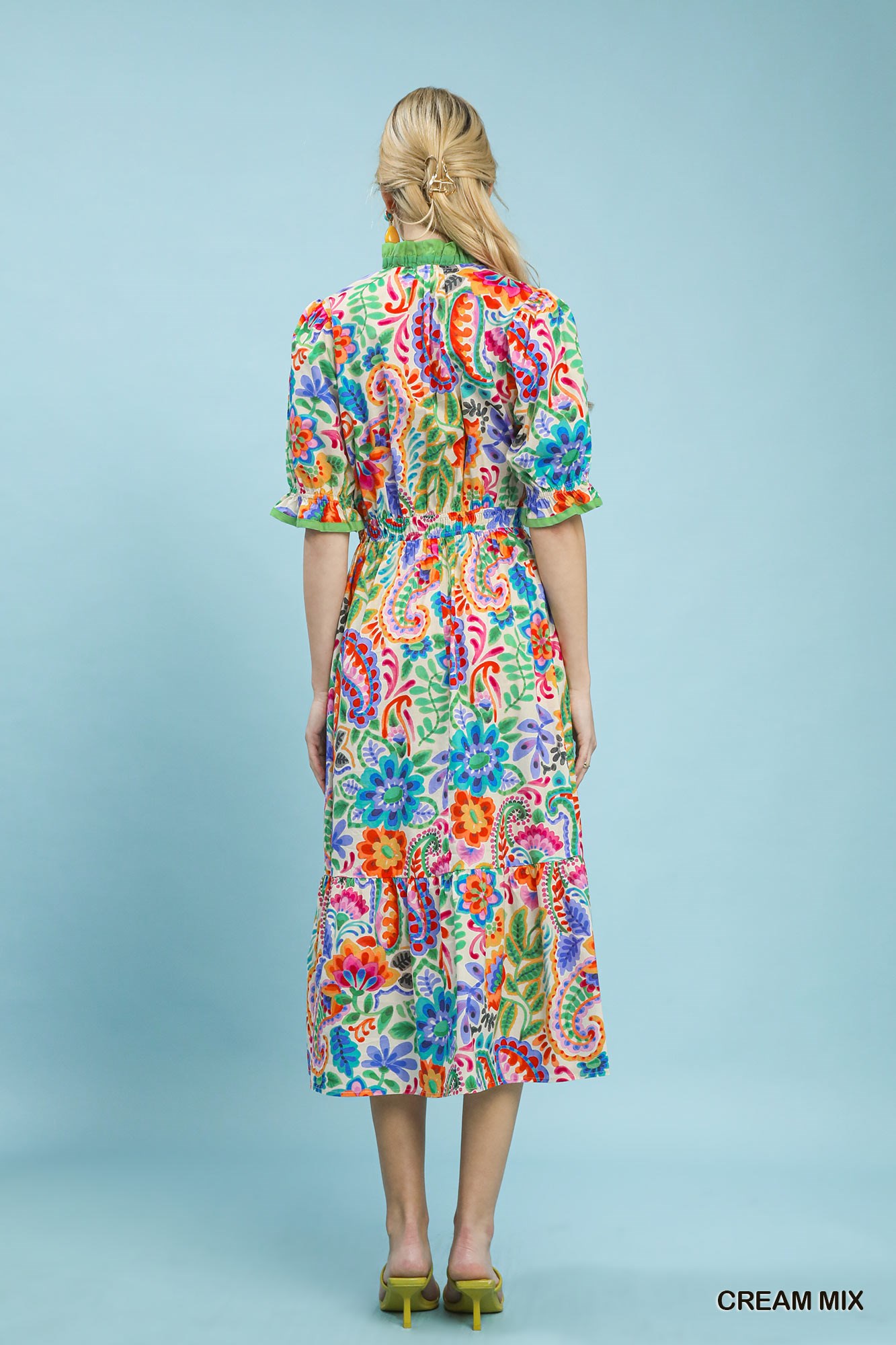 Mix Floral Midi Dress with Ruffle Trim, image 3