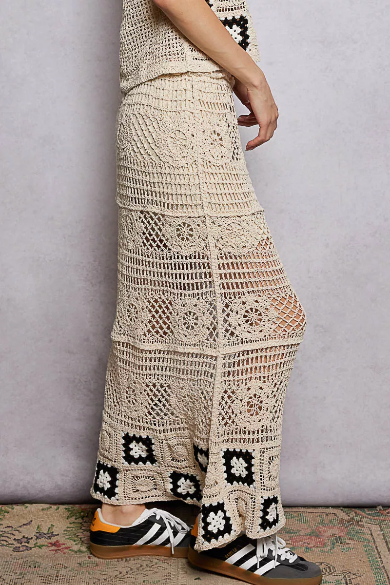 Floral Crochet Ruffled Waistband Maxi Skirt with Granny Square Weave, image 3