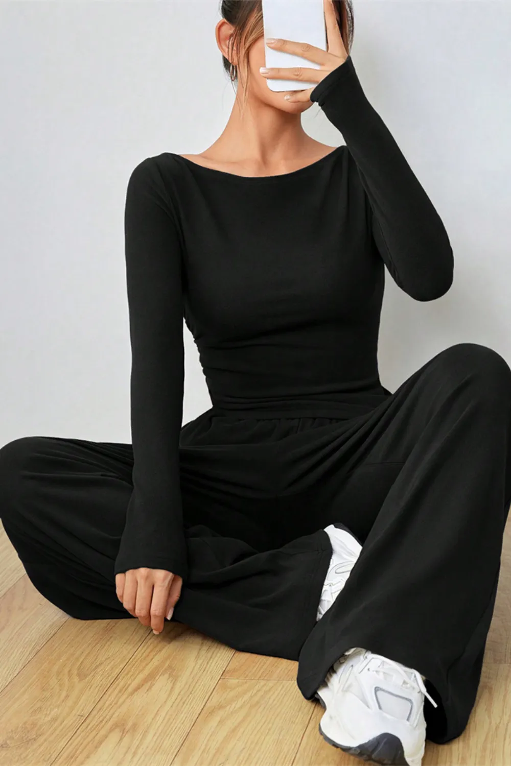 Boat Neck Long Sleeve Top and Pants Set, image 19