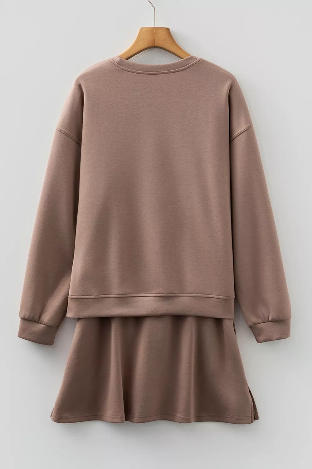 Solid Color Drop Shoulder Pullover Drawstring Mini Skirt 2pcs Outfit, image 5