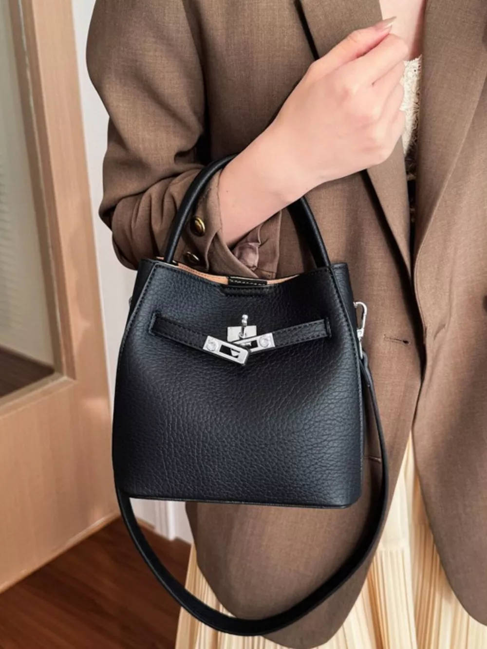 Leather Top Handle Crossbody Bag, image 4