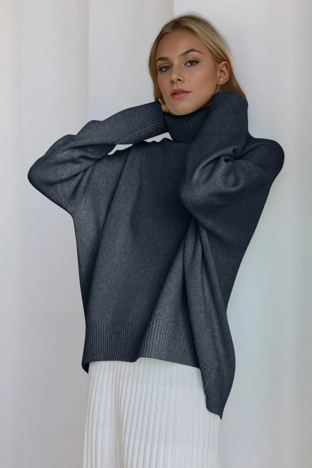 Turtleneck Dropped Shoulder Long Sleeve Sweater, image 30
