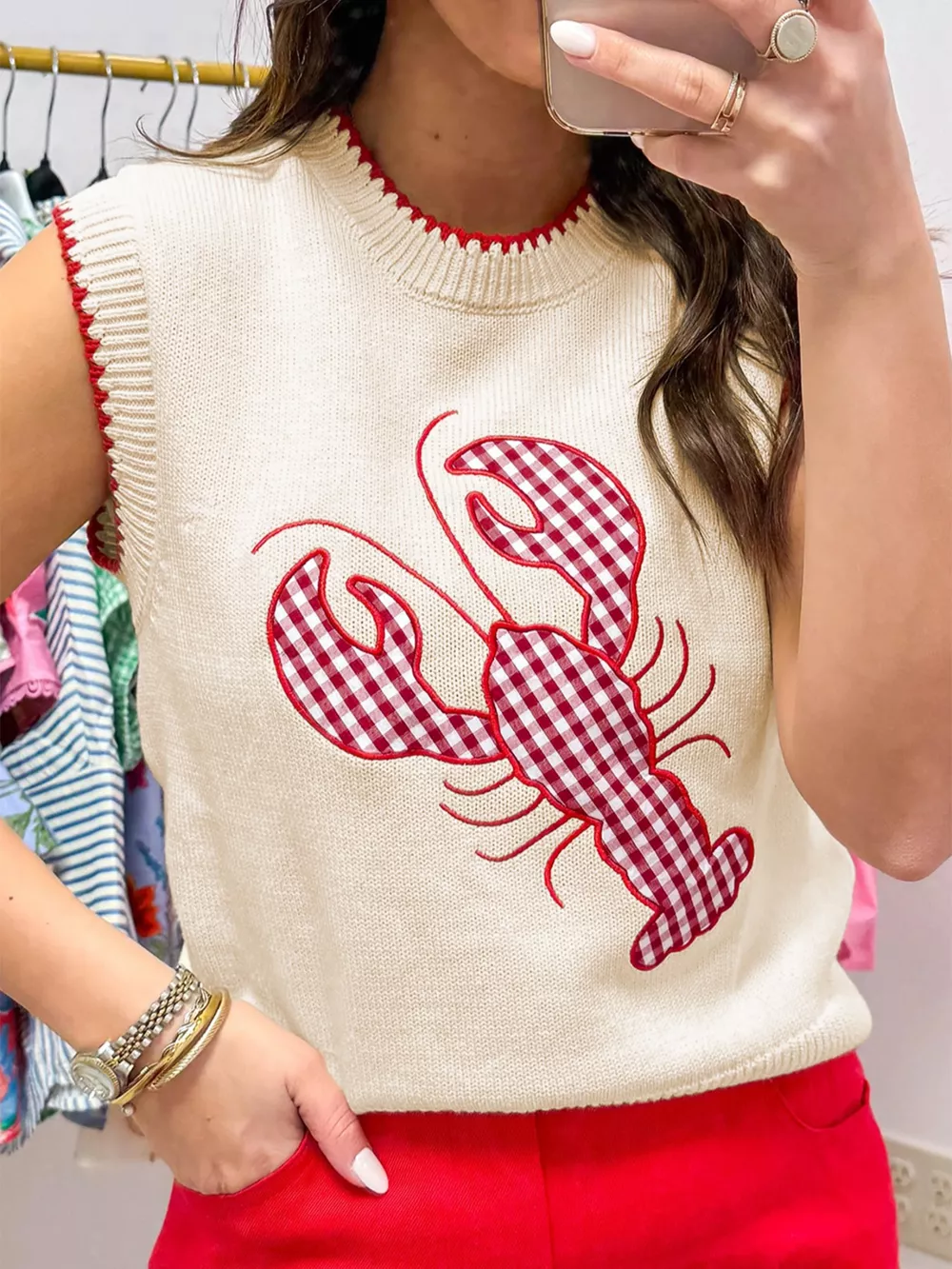 Lobster Embroidered Knit Sweater Vest, image 2