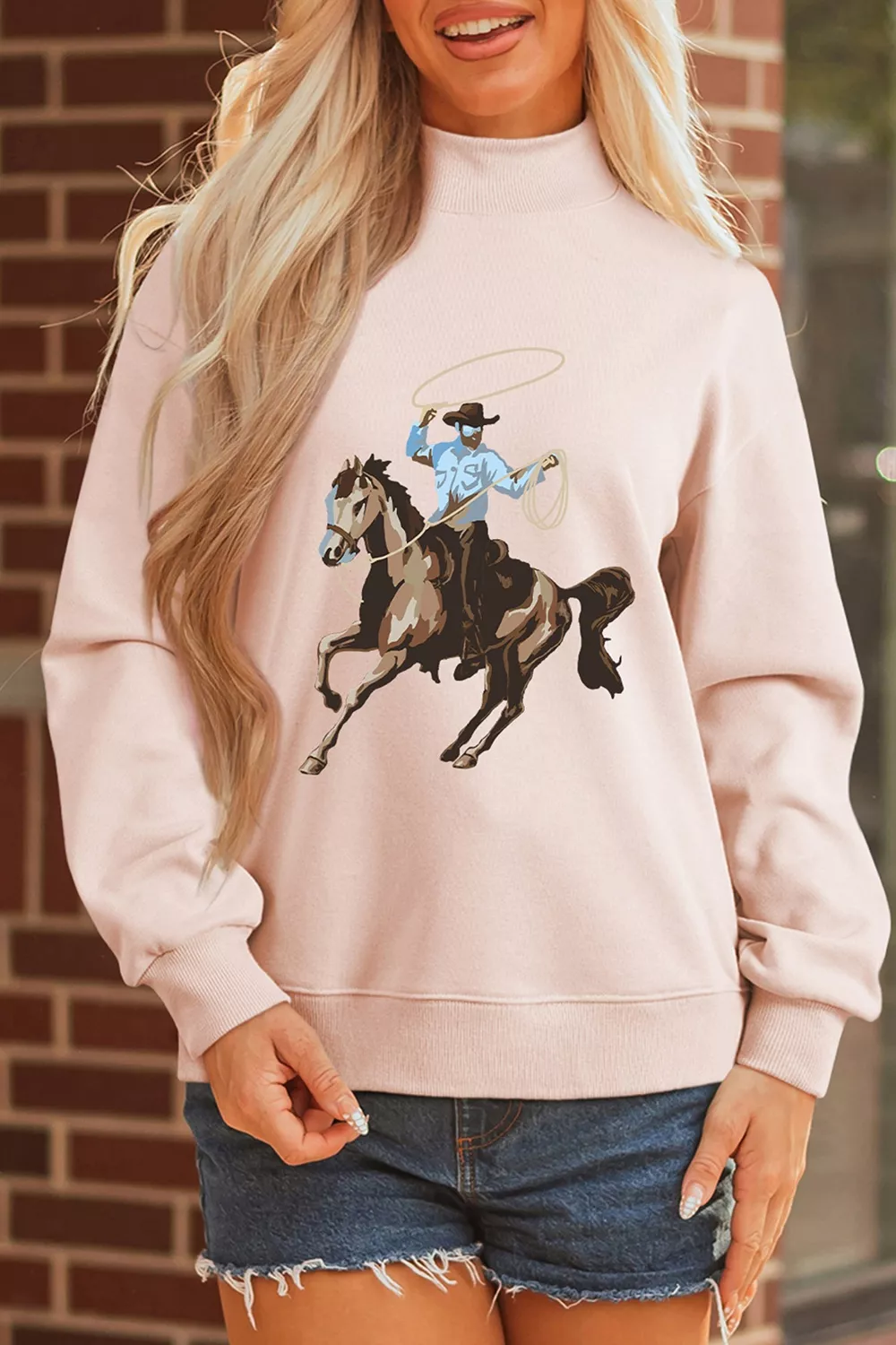 Western Cowboy Rodeo Print Mock Neck Sweatshirt, image 2