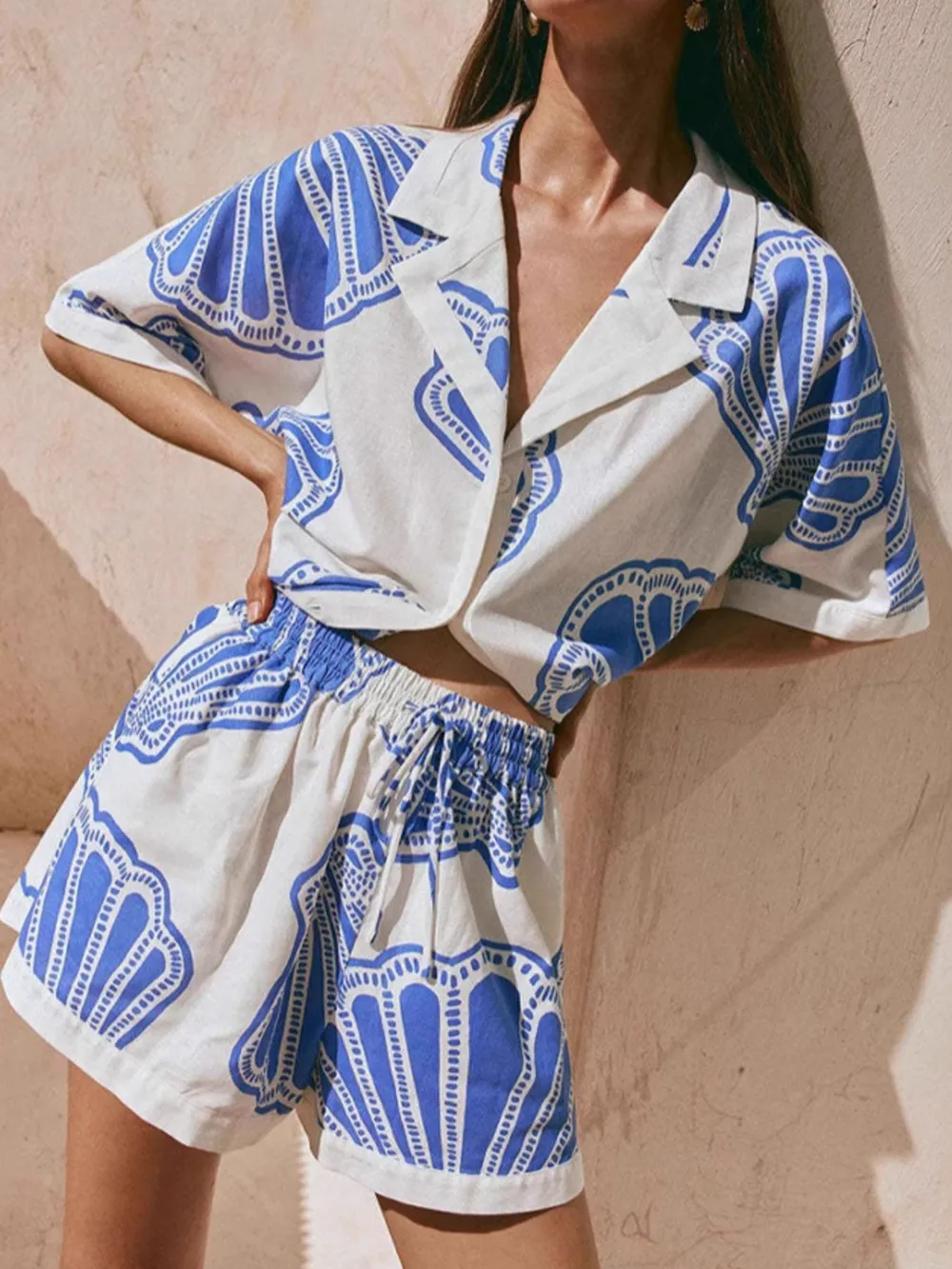 Printed Button Up Shirt and Shorts Set, image 5