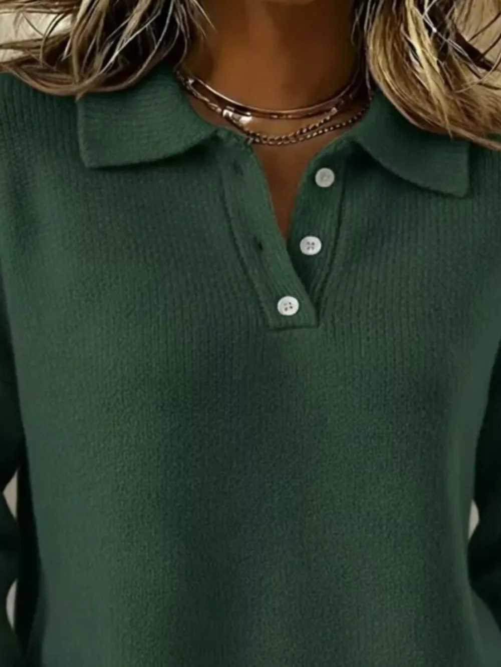 Full Size Button Detail Drop Shoulder Sweater Plus Size, image 23