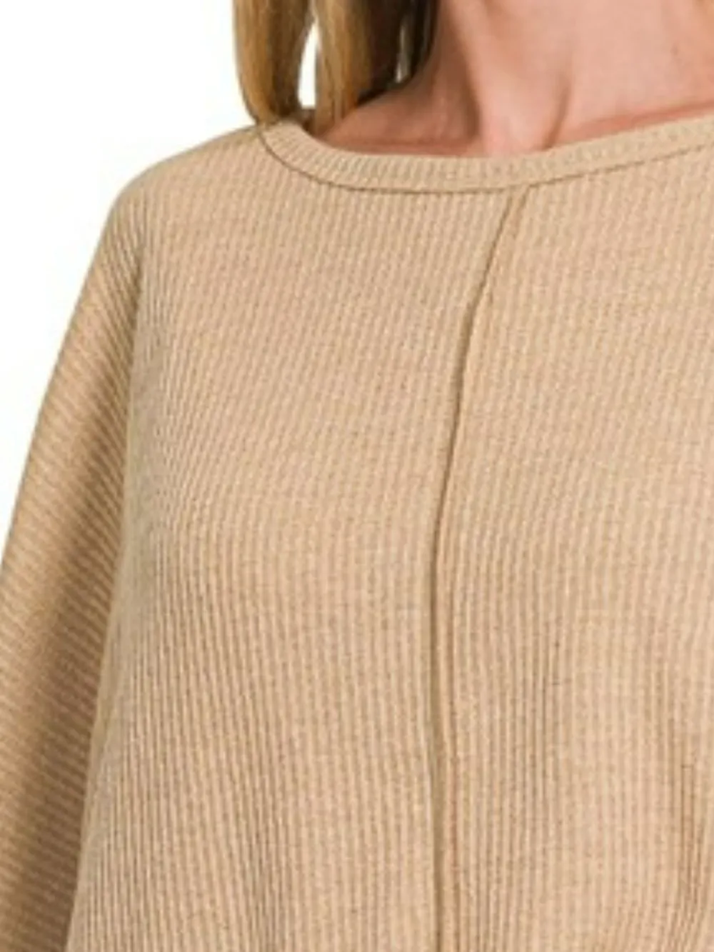 Ribbed Center Seam Dolman Sleeve Hi Low Sweater, image 3