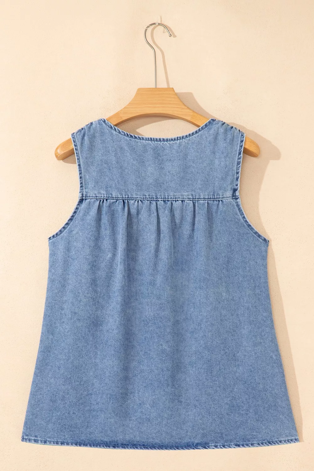 Denim Pleated Patchwork Sleeveless Top, image 6