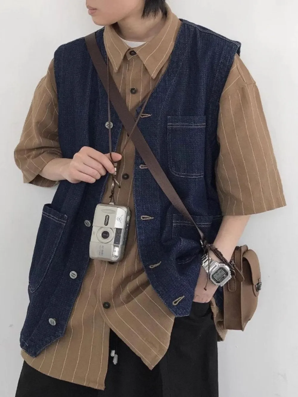 Men's Plus Size Button Up V-Neck Denim Vest, image 2