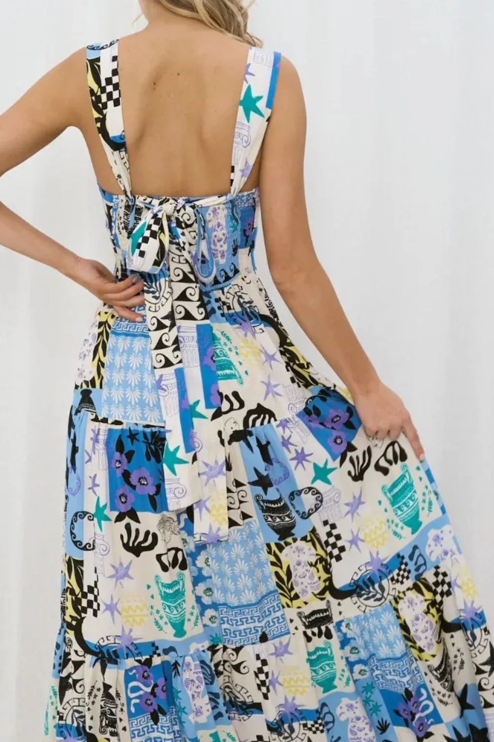 Printed Square Neck Wide Strap Maxi Dress, image 10