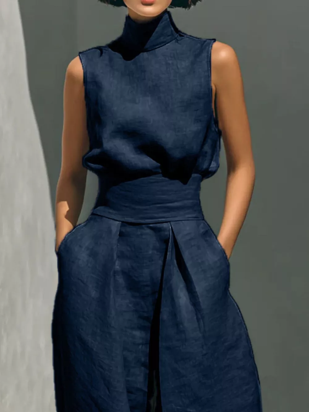 Full Size Turtleneck Sleeveless Top and Wide Leg Pants Set Plus Size, image 12