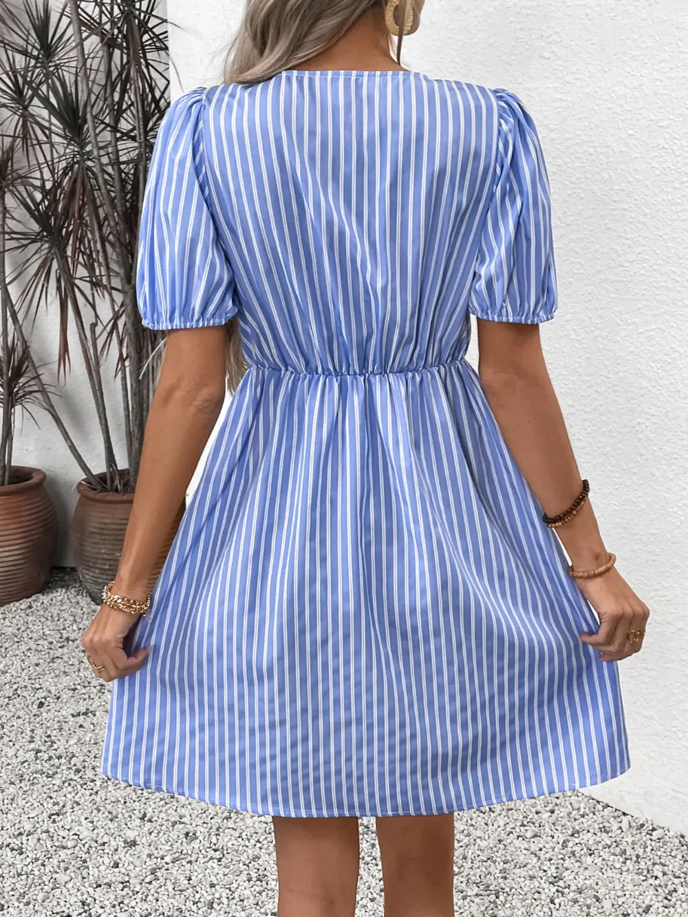 Tied Striped Short Sleeve Mini Dress, image 3