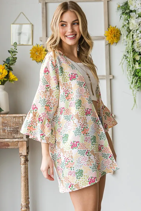 Full Size Multi Color Floral Open Cardigan Plus Size, image 9