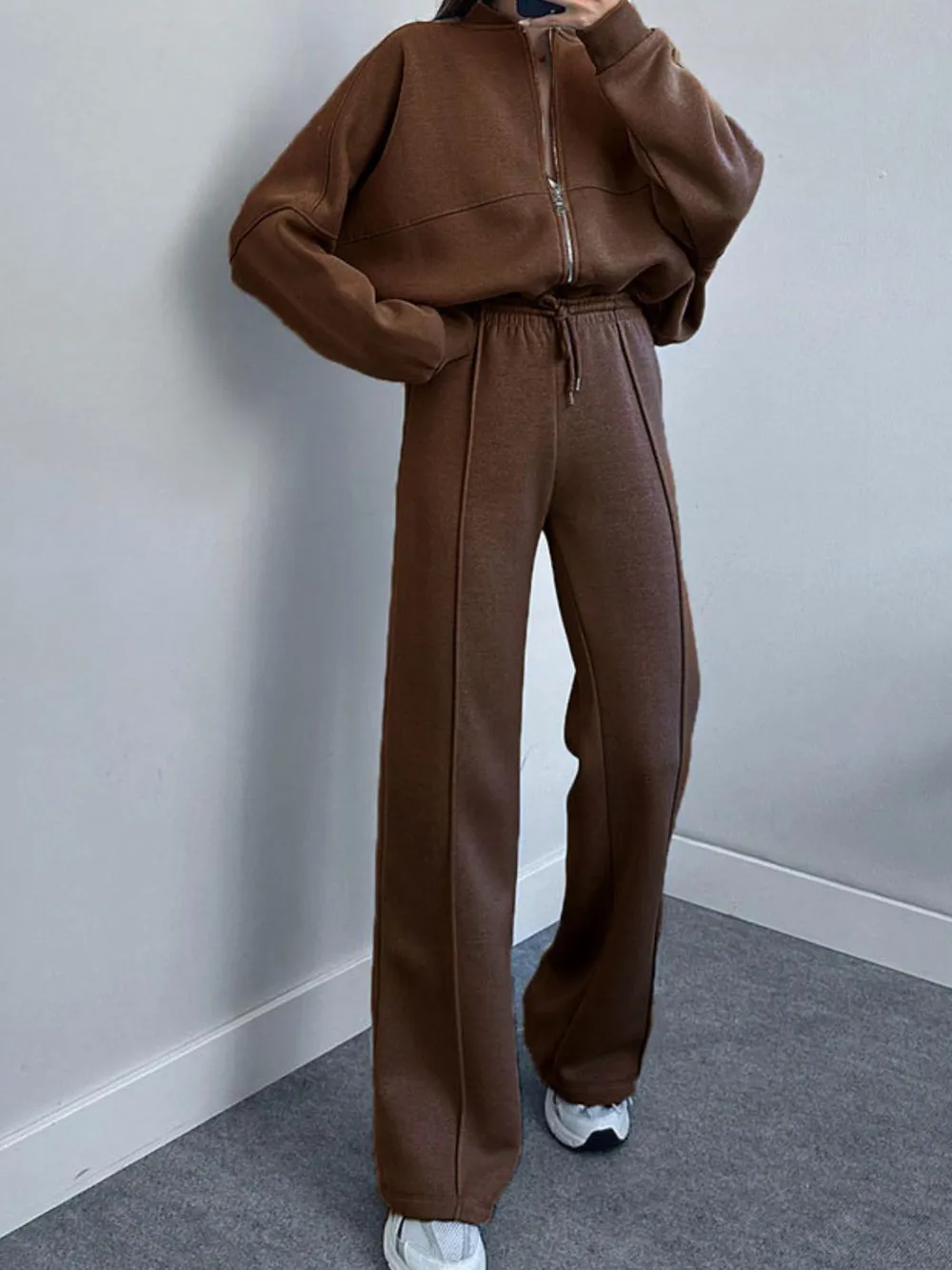 Baseball Collar Zip Up Top and Drawstring Paants Set, image 14