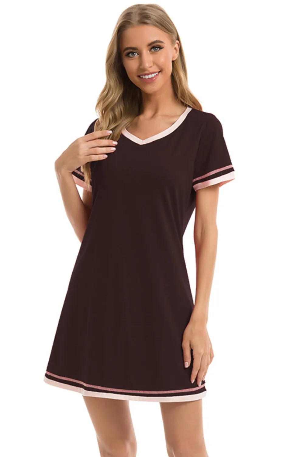 Contrast Trim Short Sleeve Lounge Dress, image 8