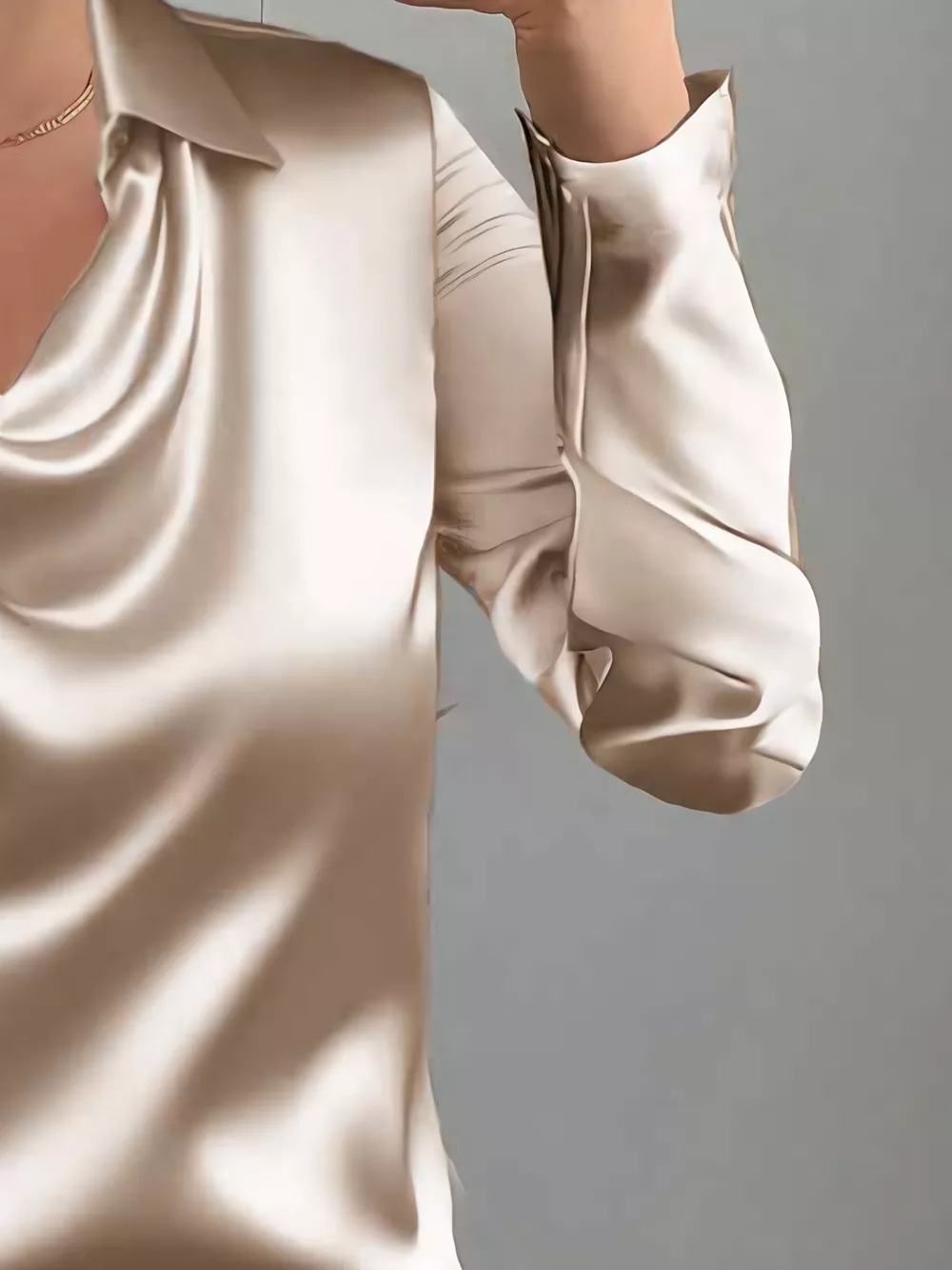 Satin Collared Neck Long Sleeve Blouse, image 4