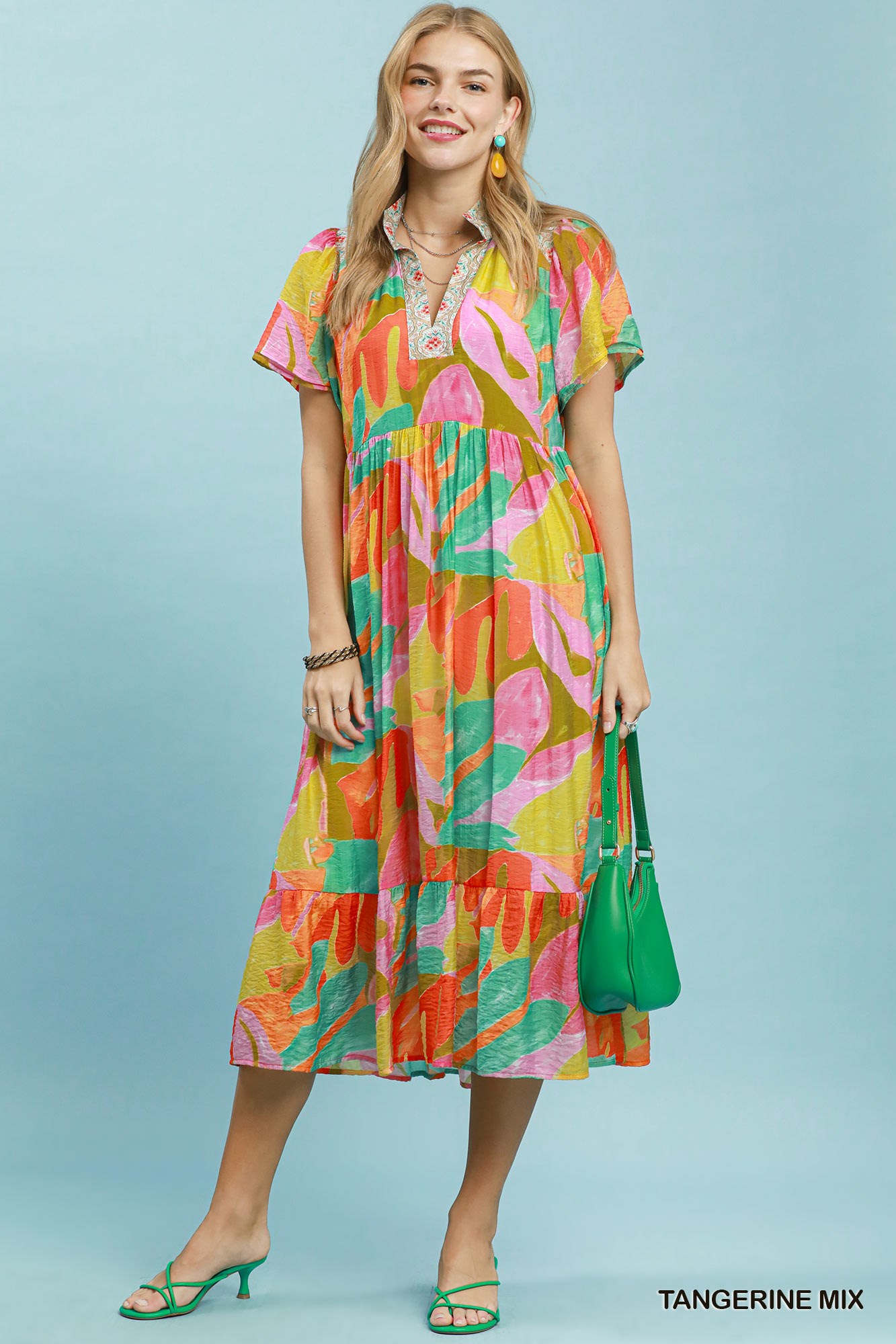 Abstract Tropical Print Tiered Midi Dress, image 4