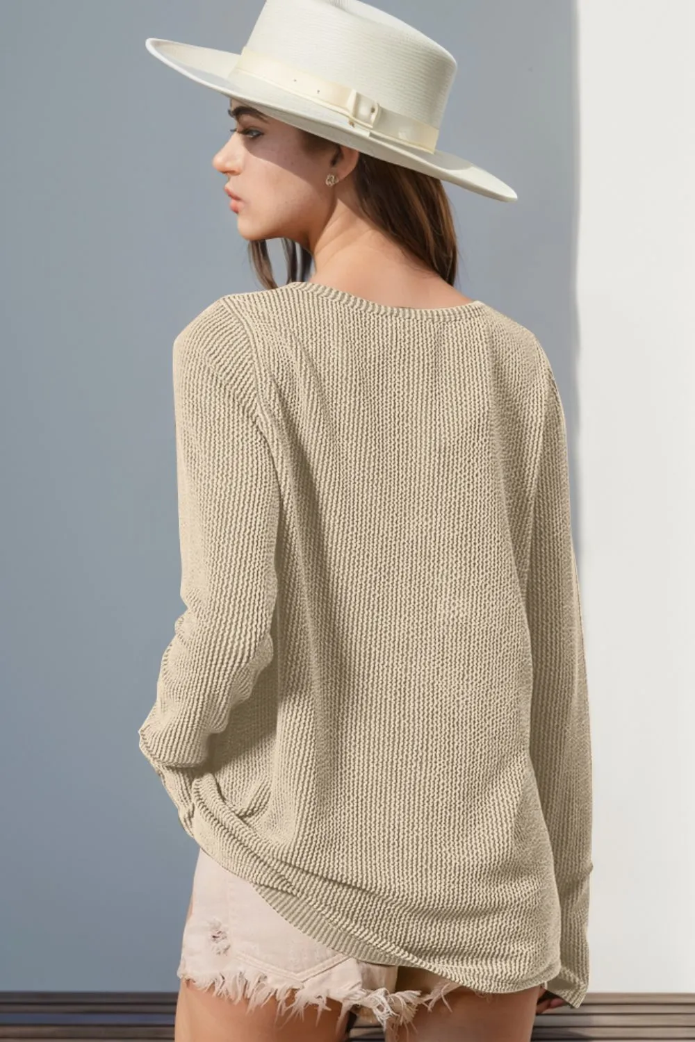 Full Size Notched Thumbhole Long Sleeve T-Shirt, image 9