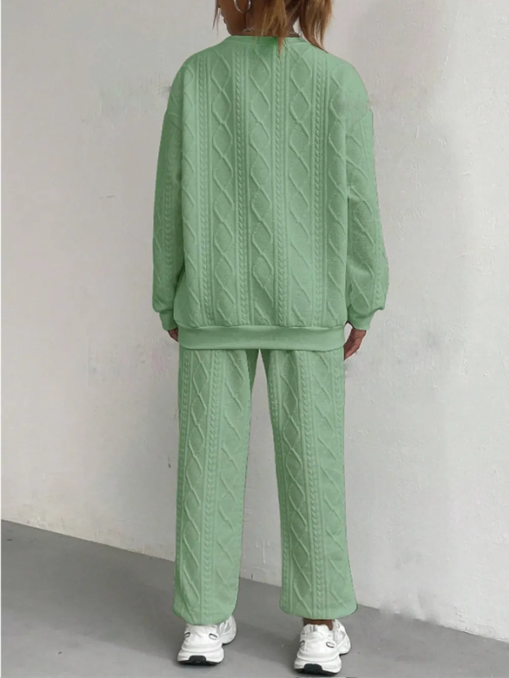 Texture Round Neck Long Sleeve Top and Pants Set, image 4