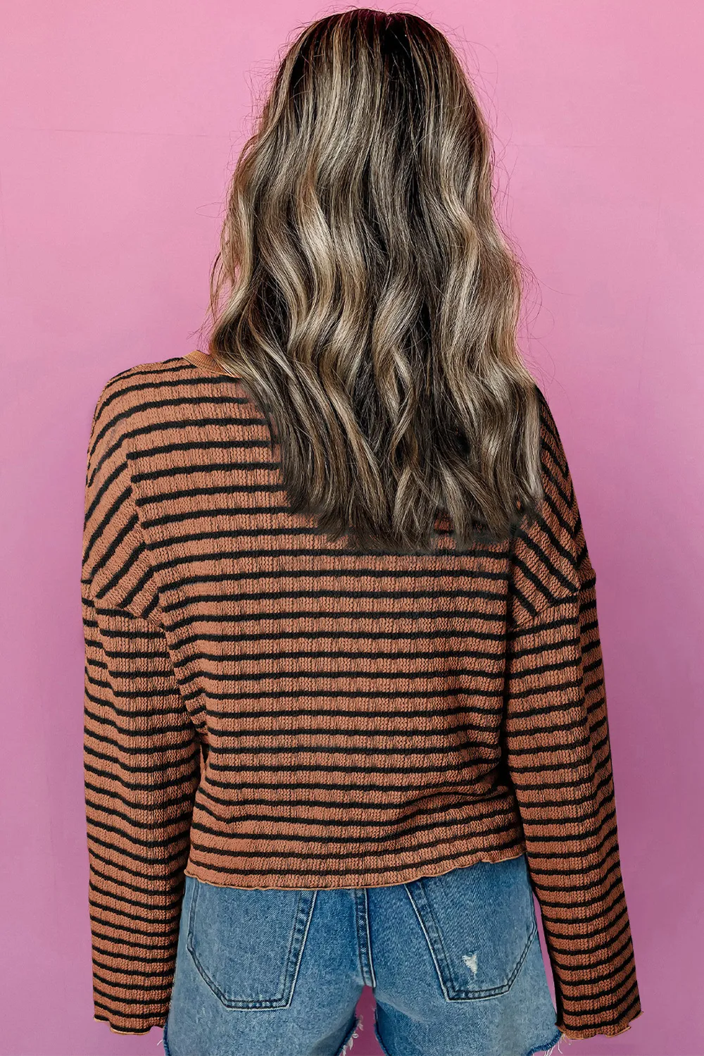 Striped Half Button Long Sleeve Blouse, image 4