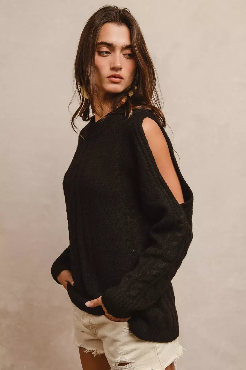 Twist Knitted Open Shoulder Sweater, image 3