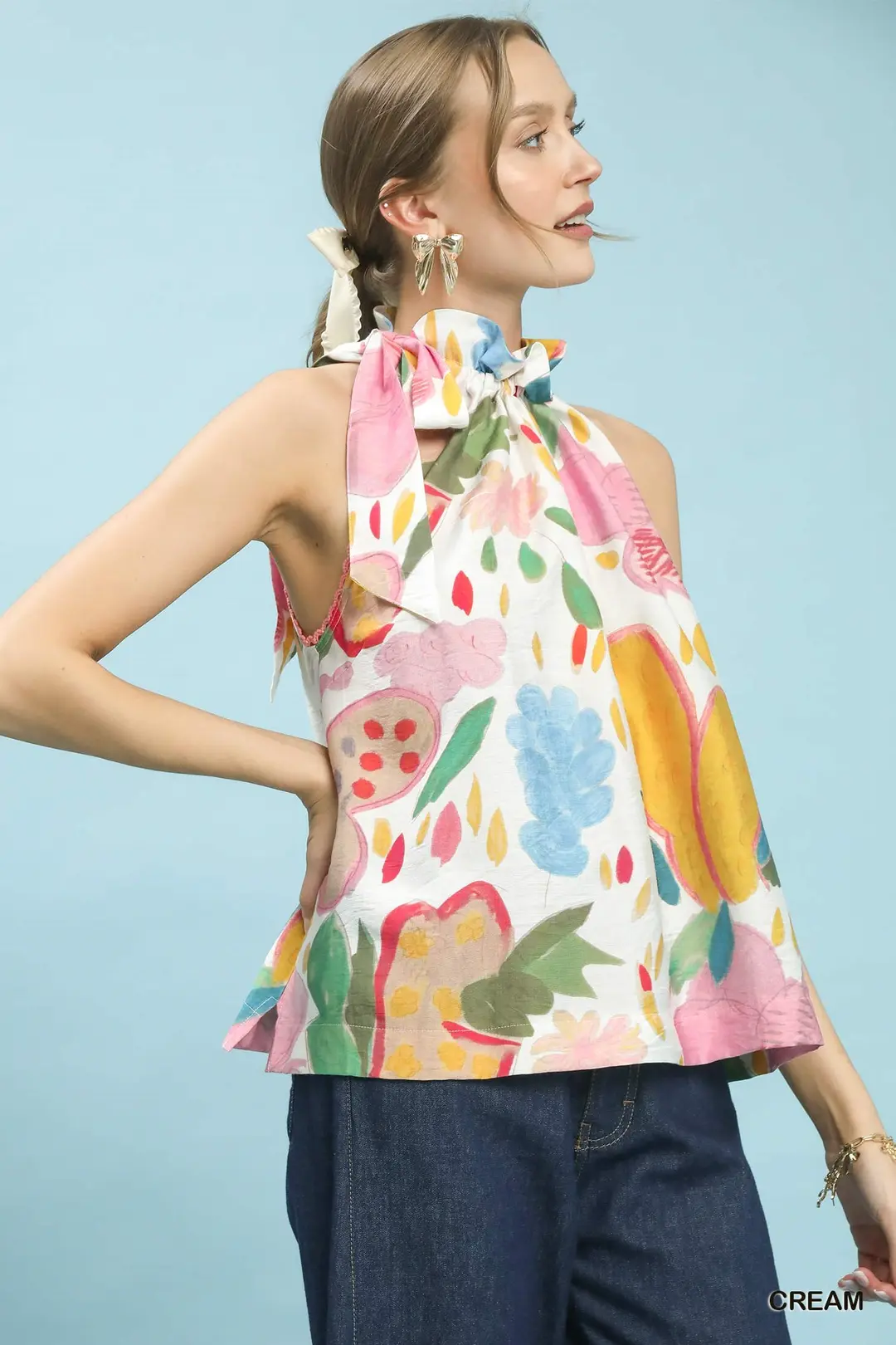 Multi-Color Floral Halter Neck Boho Top, image 2