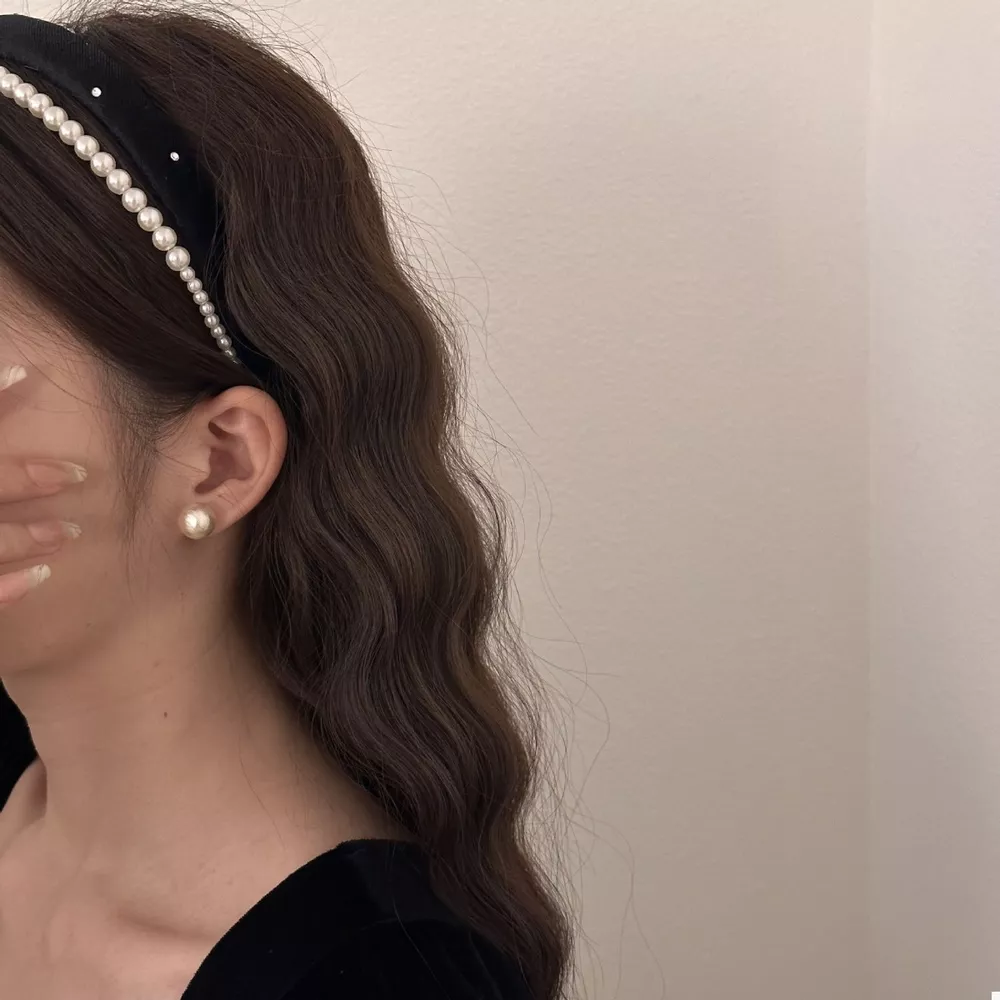 Pearl Embellished Velvet Headband, image 2