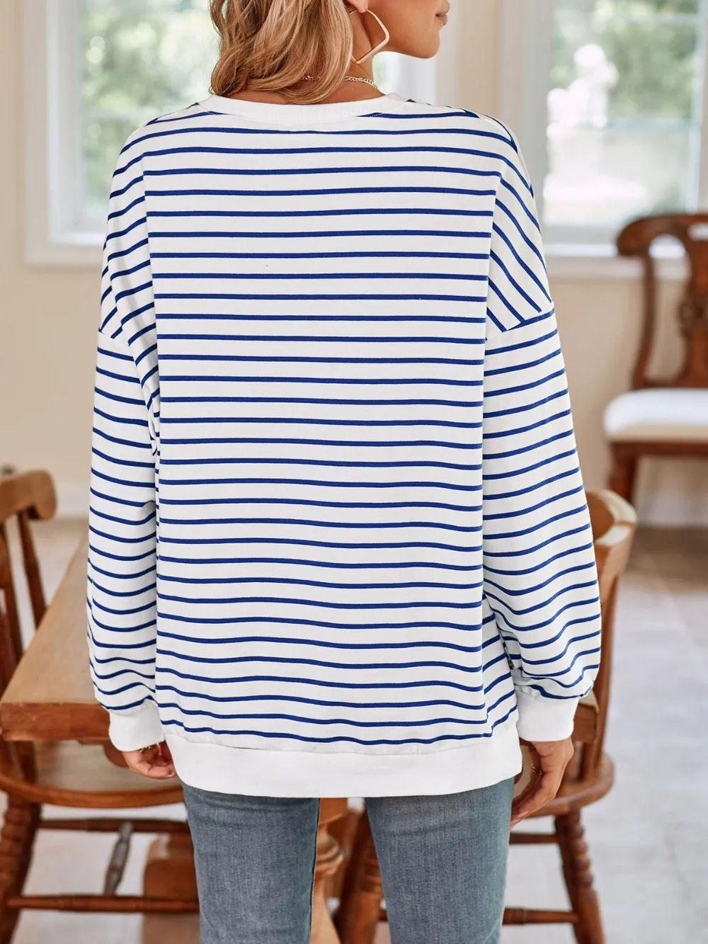 Striped Round Neck Long Sleeve Sweatshirt, image 9