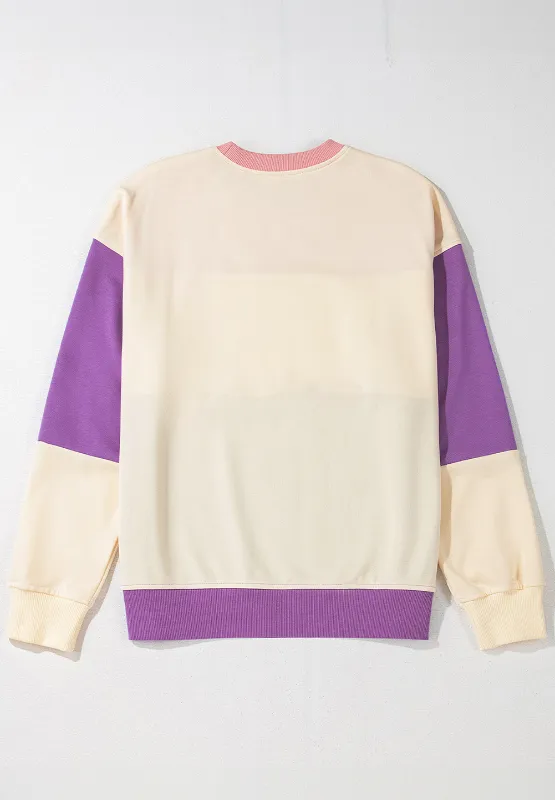 Contrast Round Neck Long Sleeve Sweatshirt, image 4
