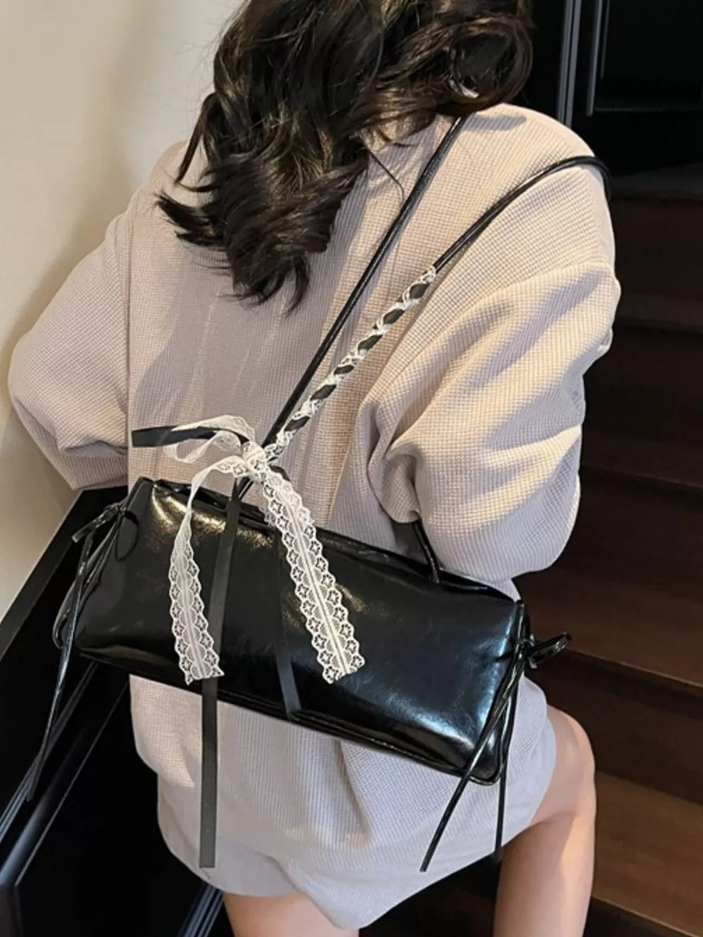 Lace Decor Shoulder Bag, image 3