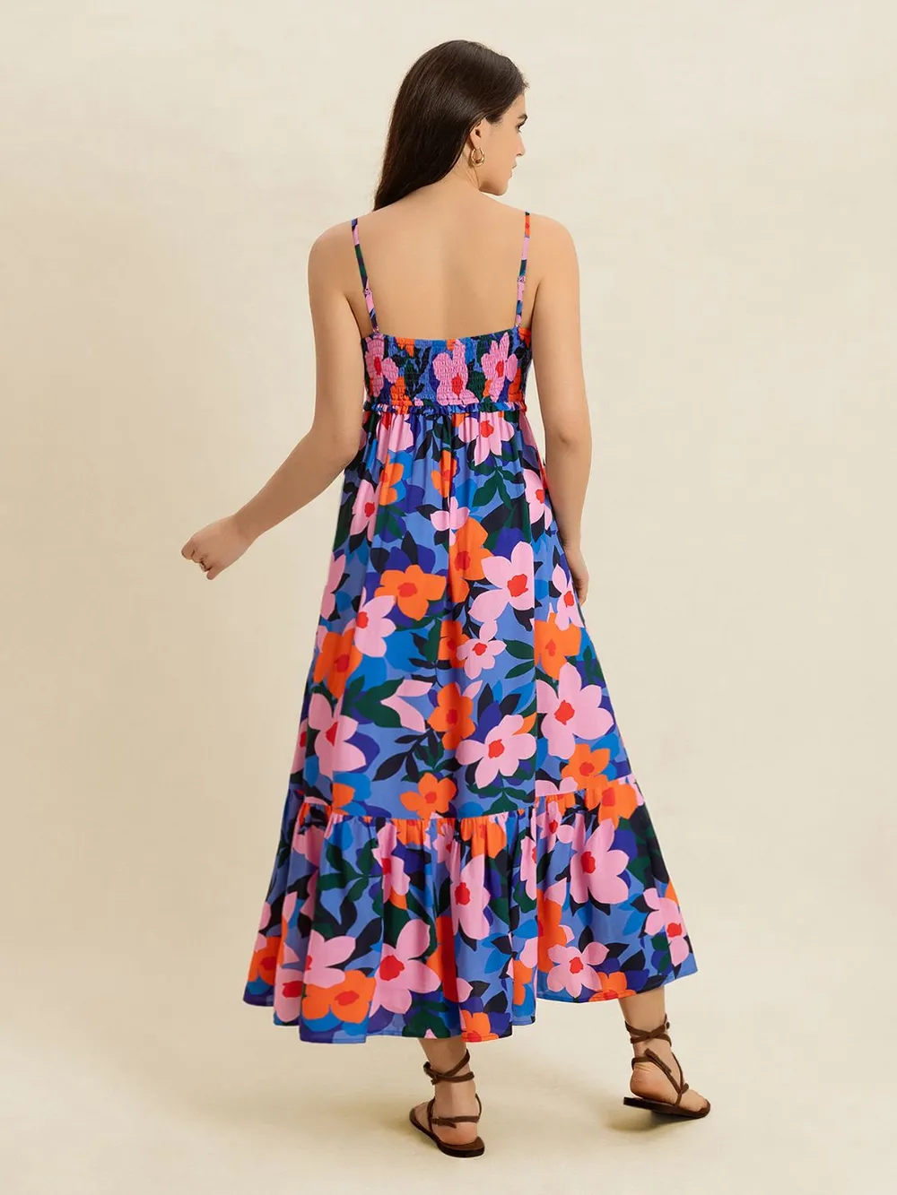 Smocked Back Ruffled Hem Printed Cami Dress, image 2