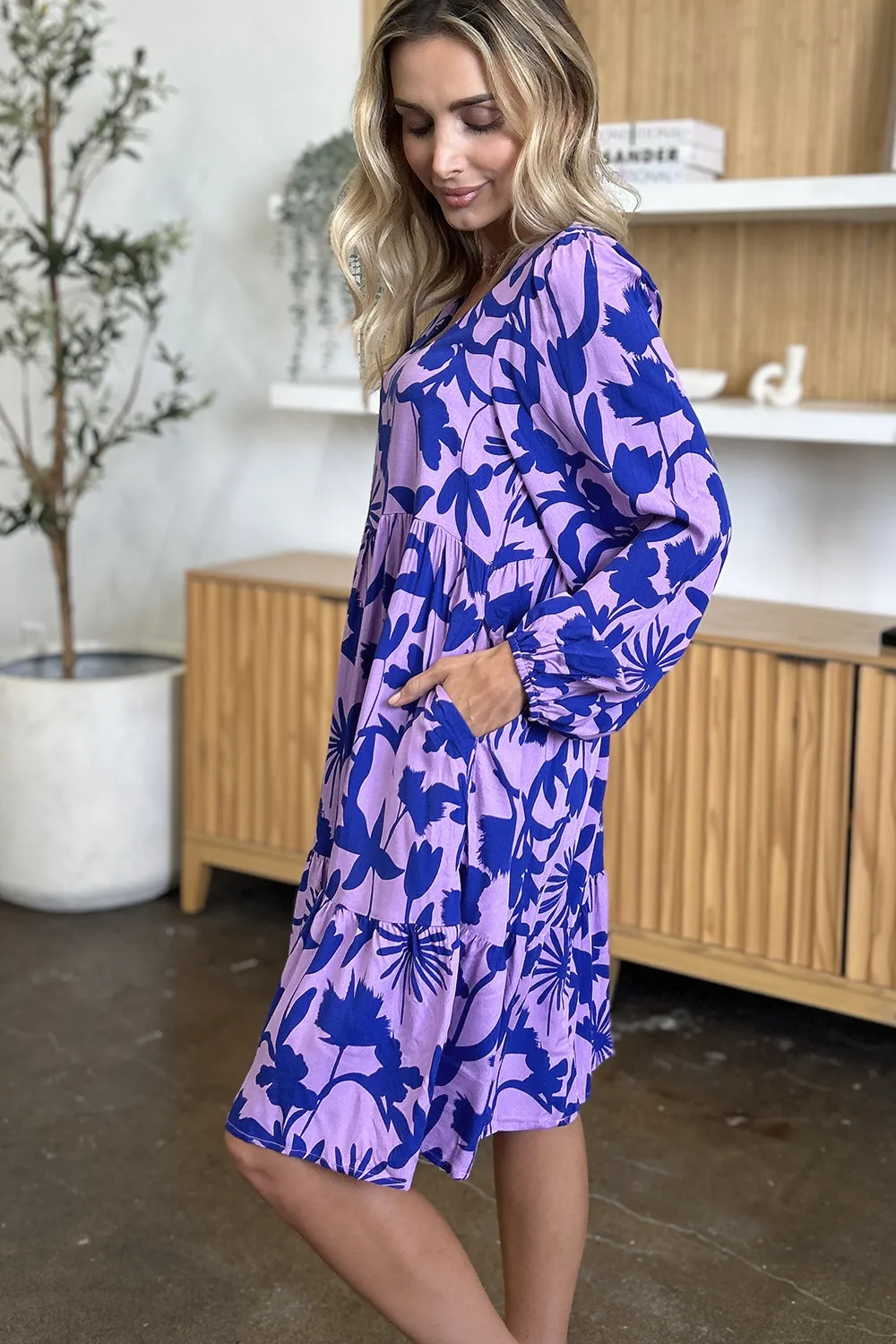 Full Size Printed Ruffle Hem Dress with Pocket, image 9