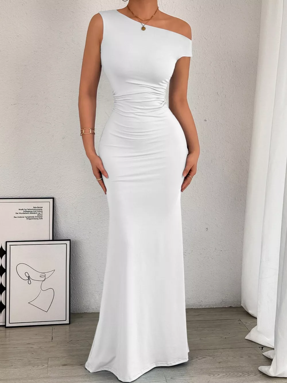 One-Shoulder Ruched Bodycon Maxi Dress, image 7