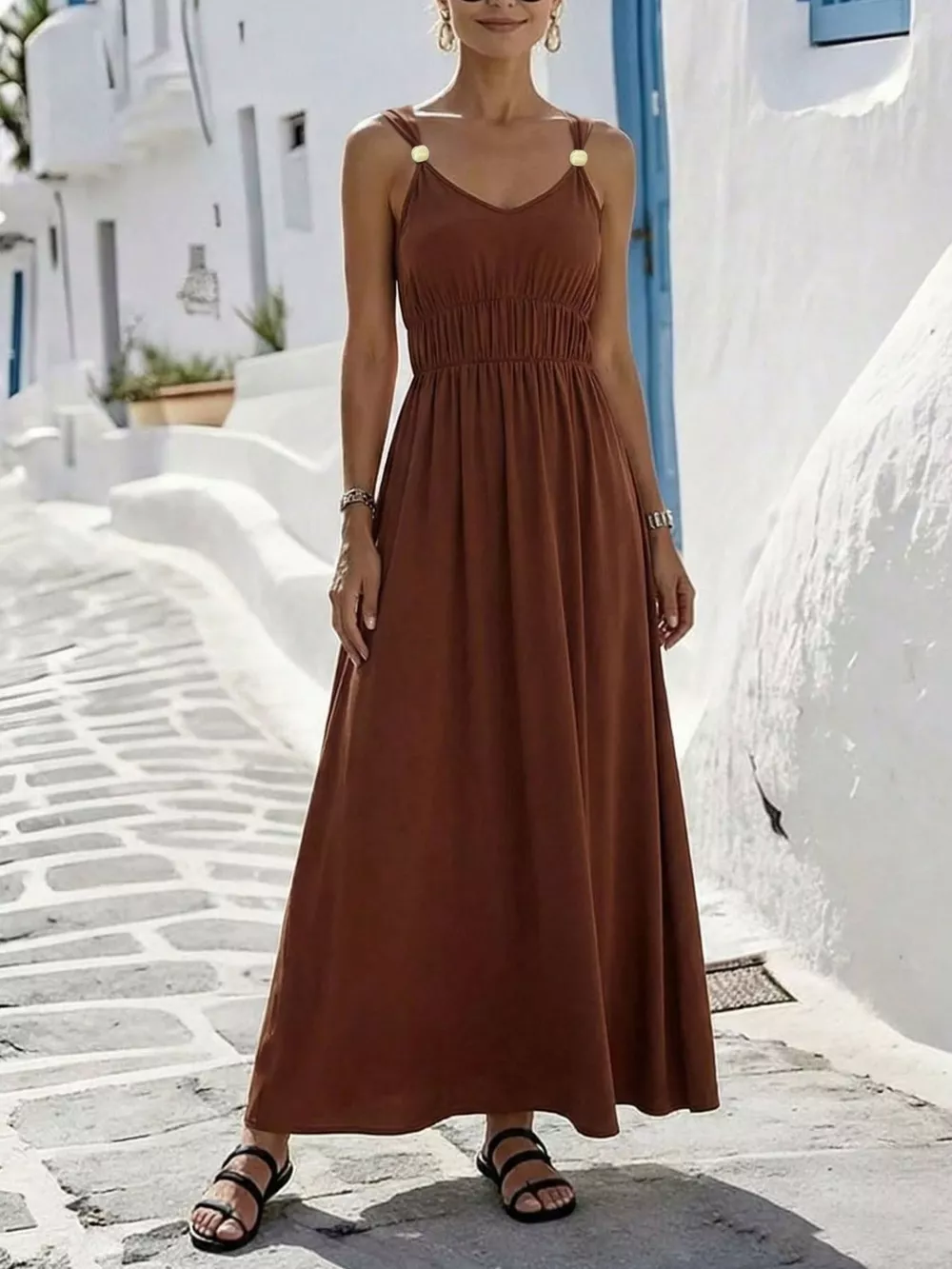 V-Neck Sleeveless Maxi Dress, image 2