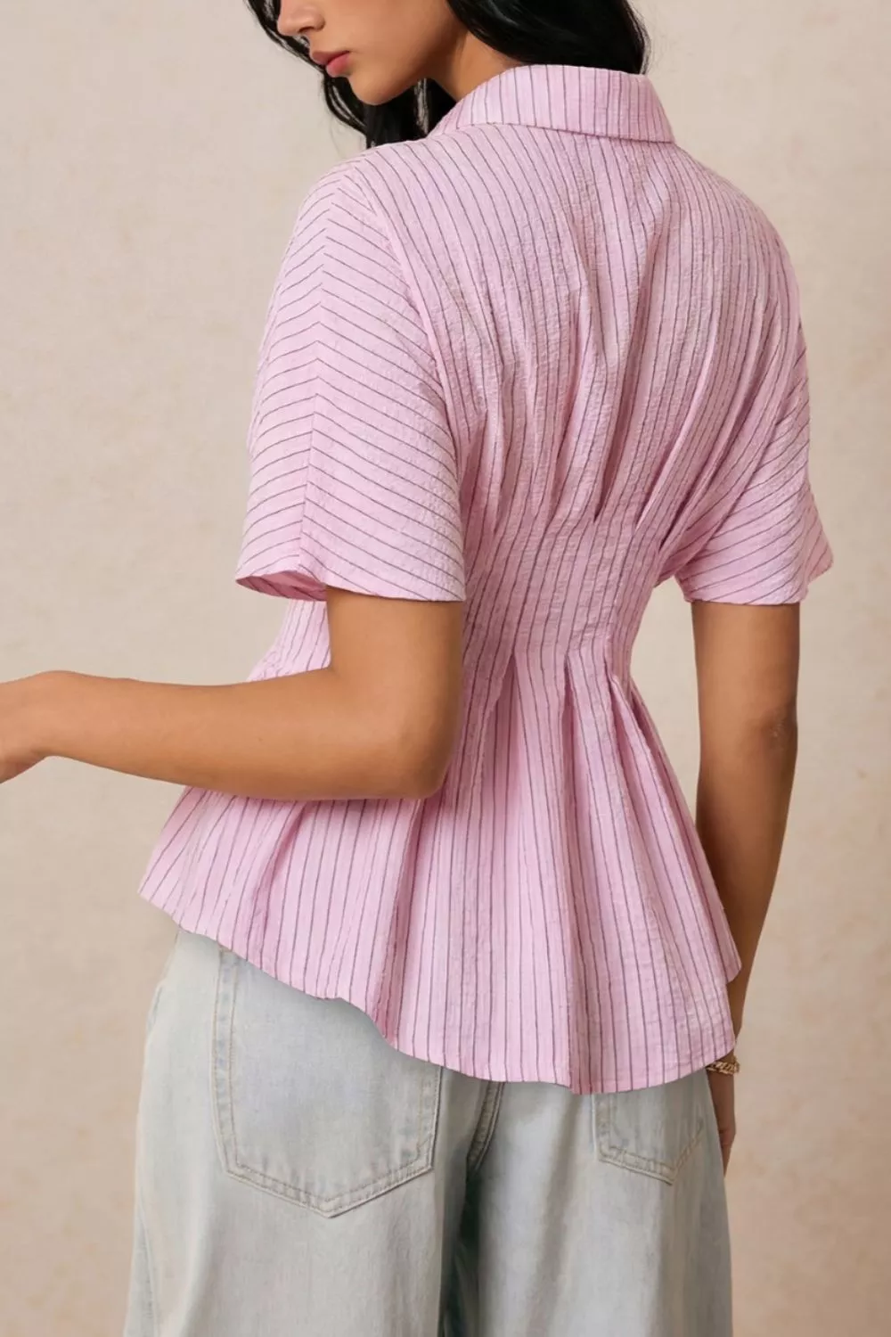 Striped Peplum Button Up Shirt, image 3