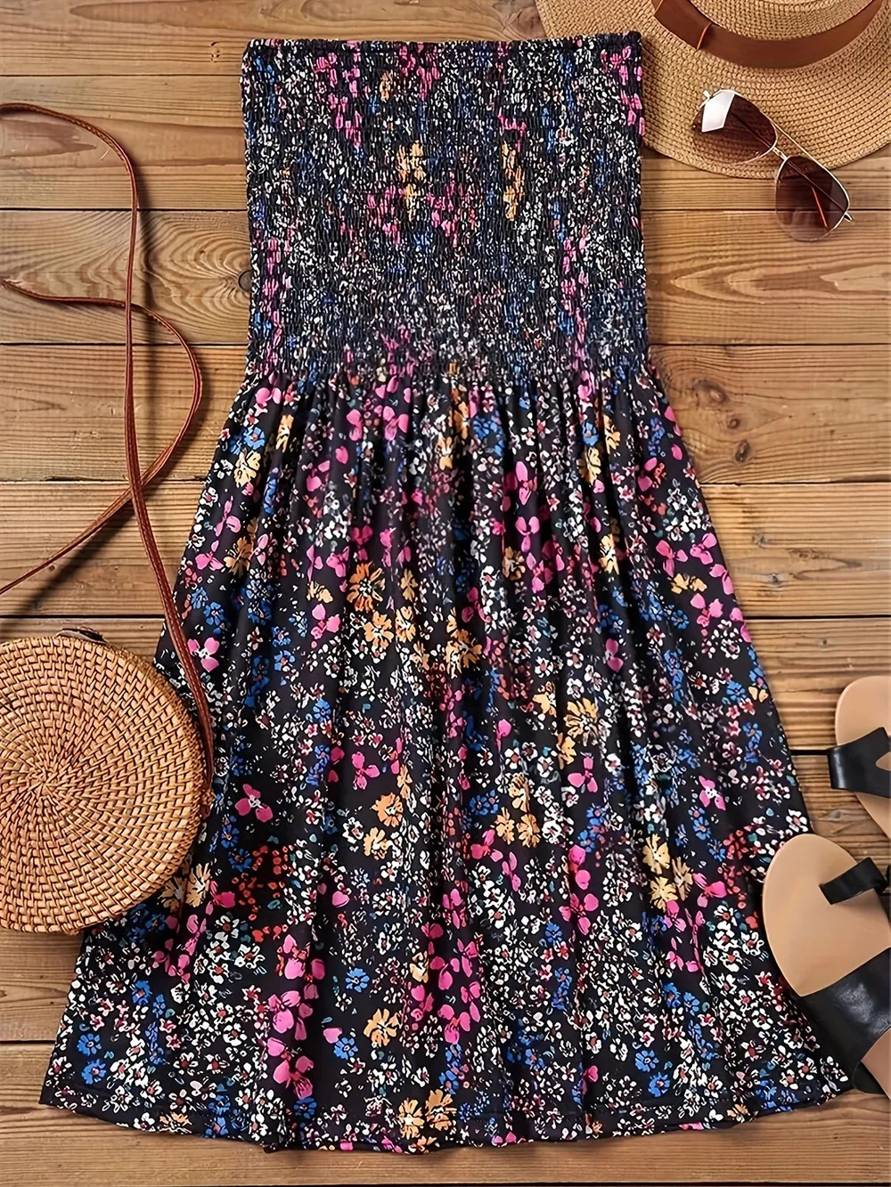 Full Size Smocked Printed Tube Mini Dress, image 9